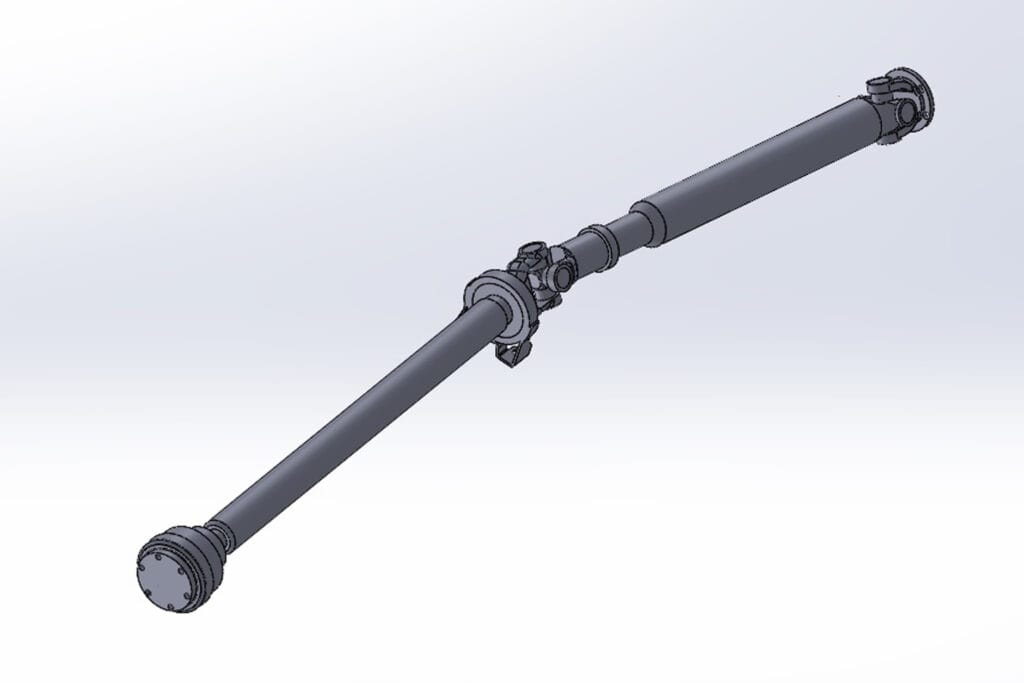 Skan 3D wału napędowego z odwzorowaniem krzyżaków, wieloklinu i flansz – ScanSpace